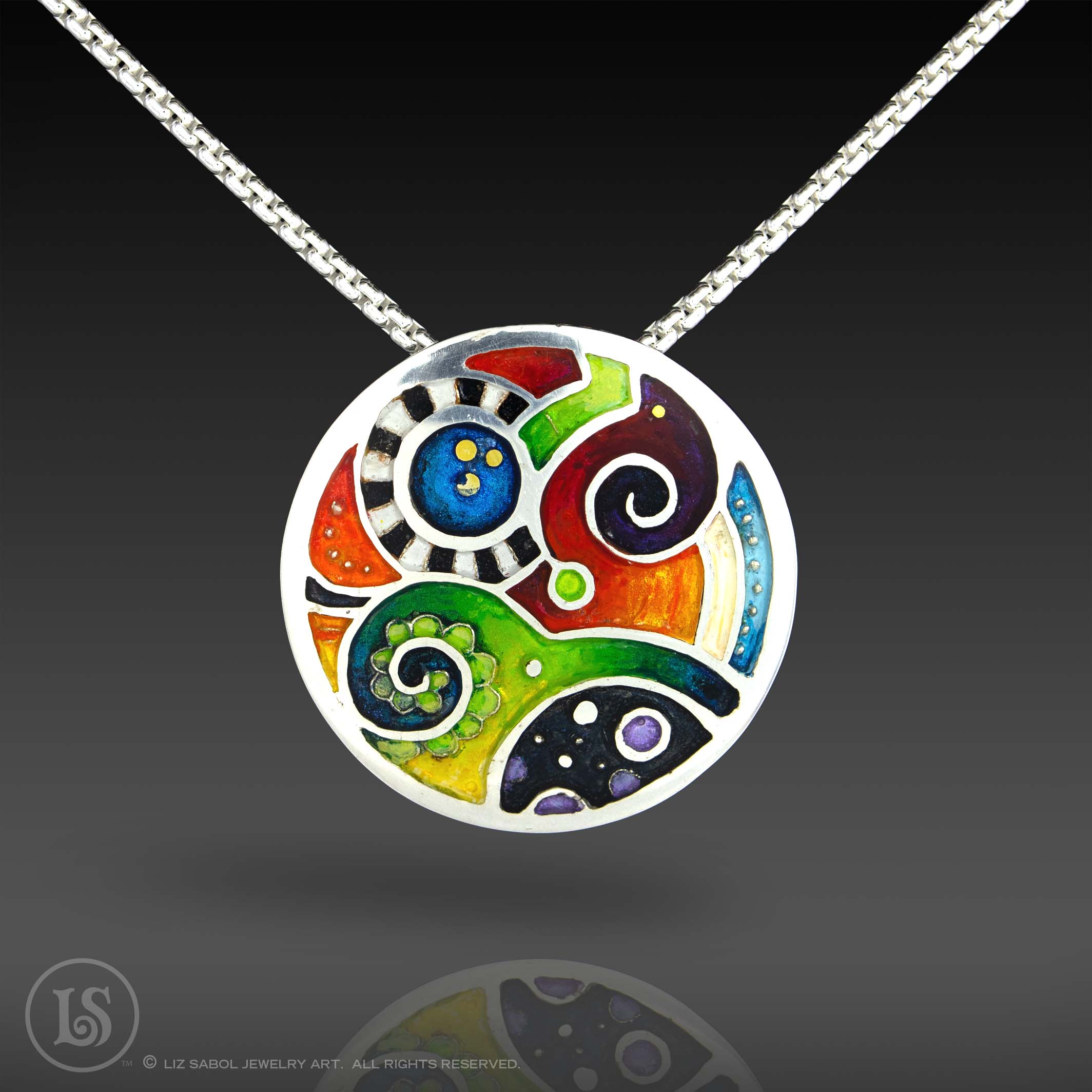 Paisley Moon Revisted Pendant, 950 Sterling Silver, 22K gold accent