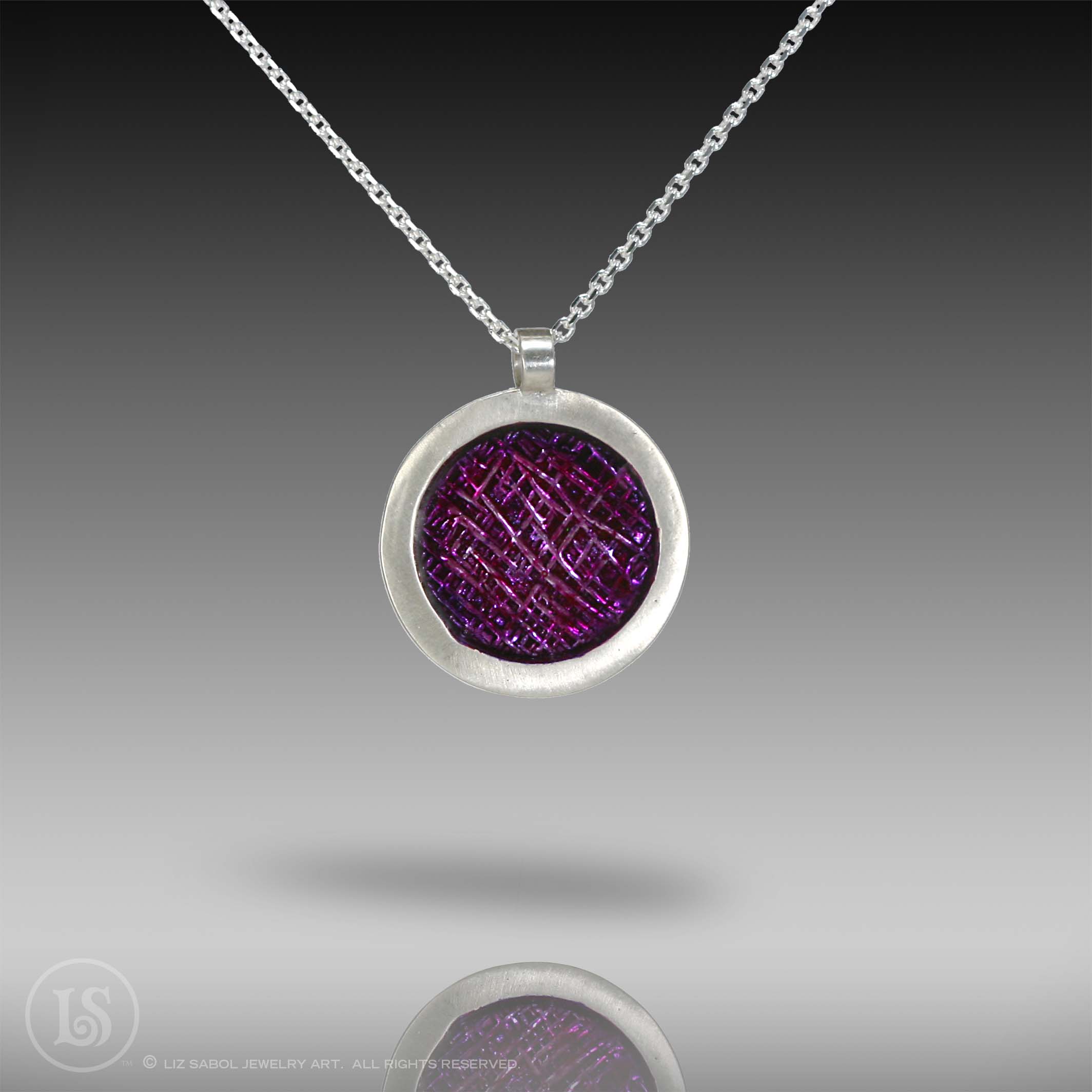 Candy Crosshatch Magenta Pendant, 960 Sterling Silver
