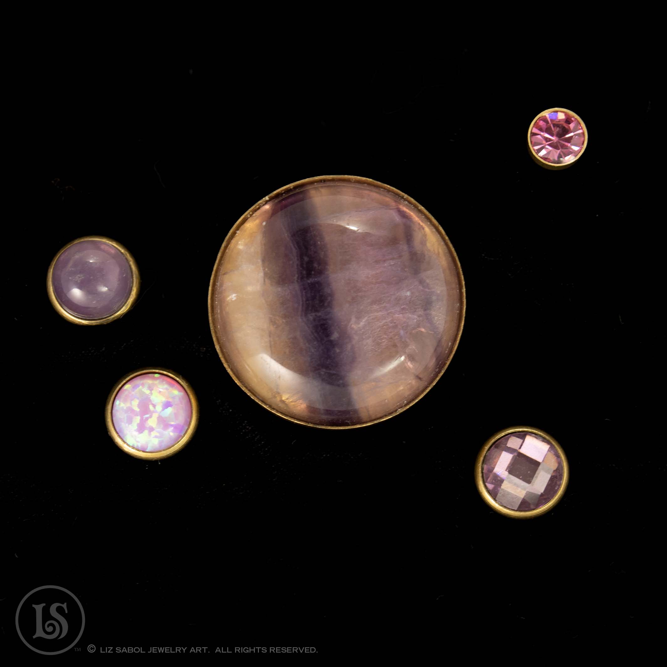 Gemstones Purple Hues Magnets, Brass, Gemstones, Crystal