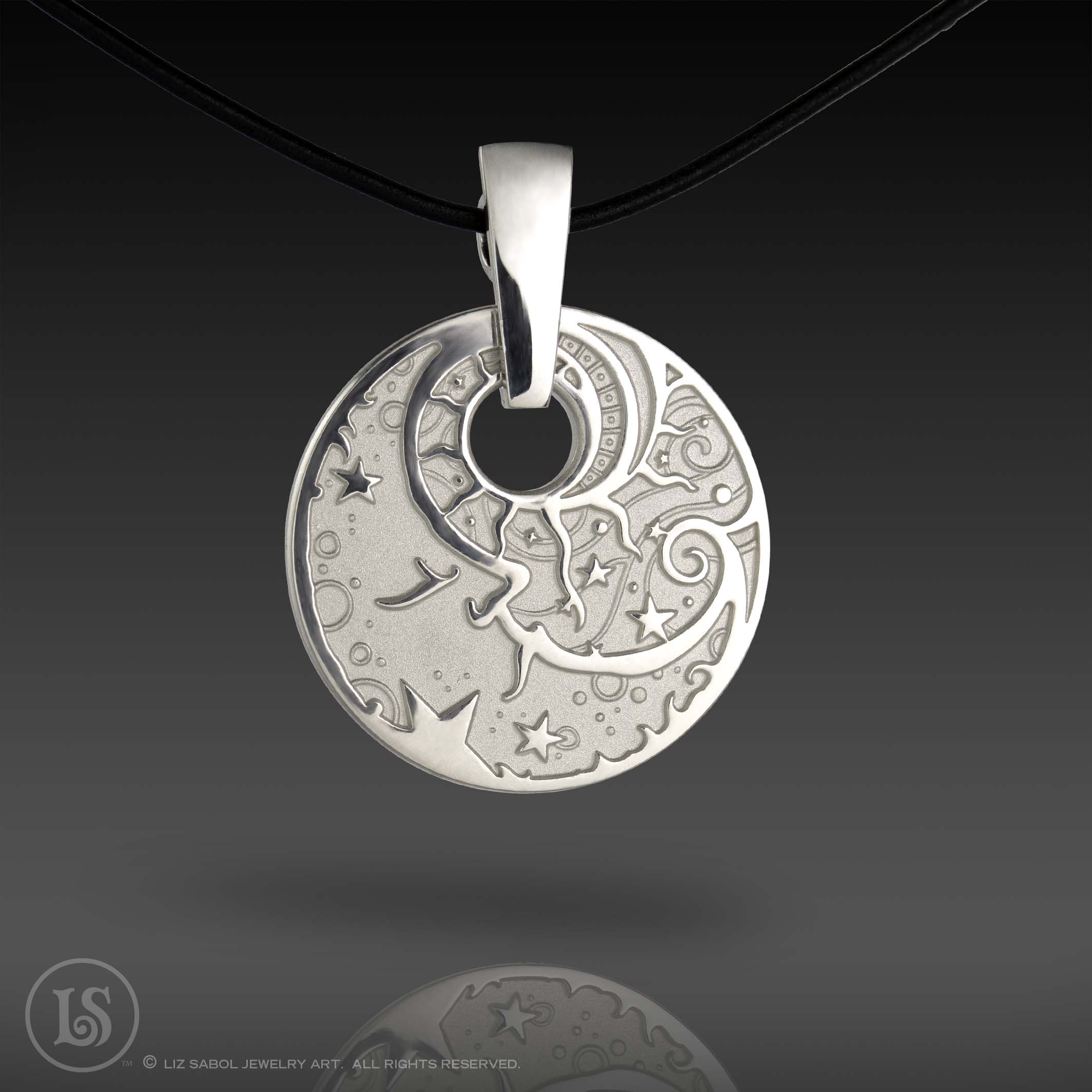 Man in the Moon White with Bail Pendant, Sterling Silver