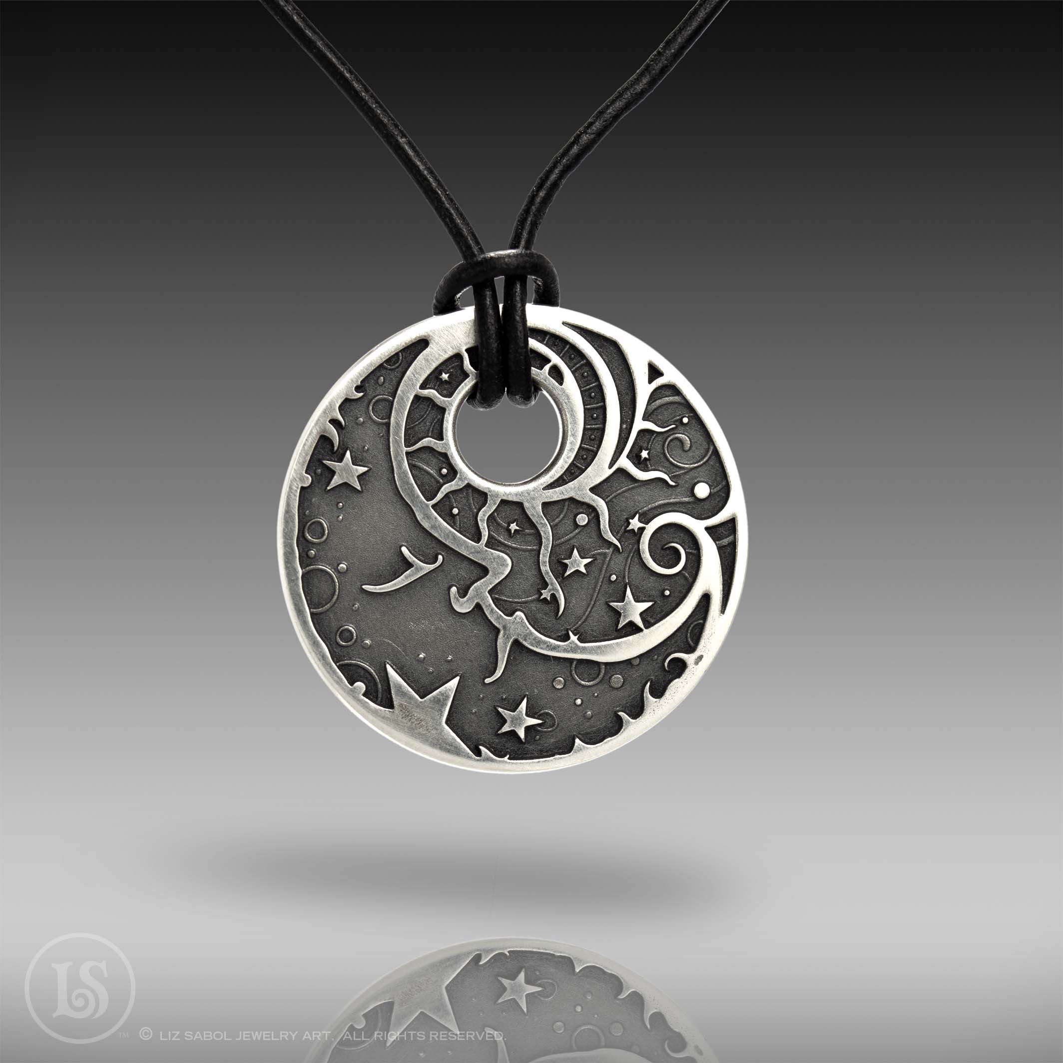 Man in the Moon Black Pendant, Sterling Silver