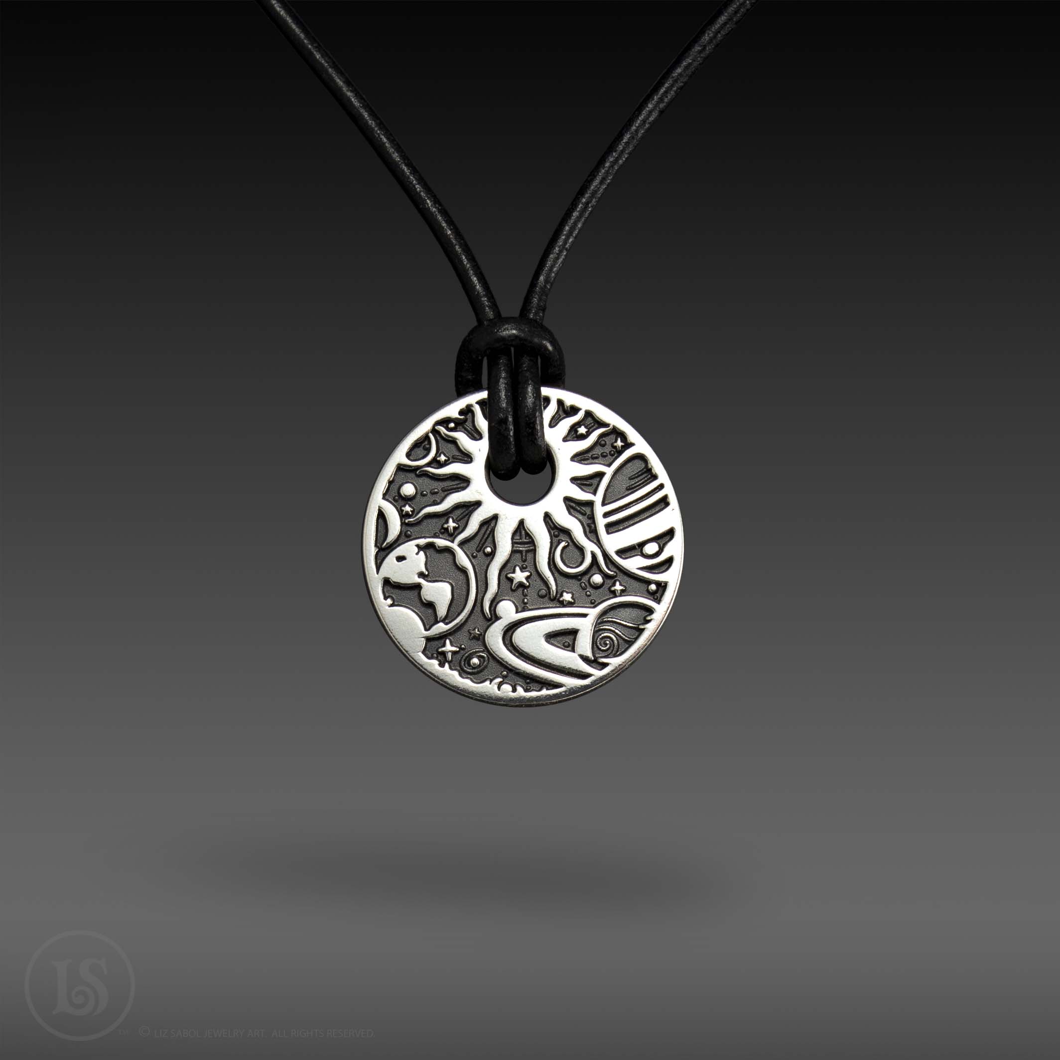 Solar System Black, Small Pendant, Sterling Silver