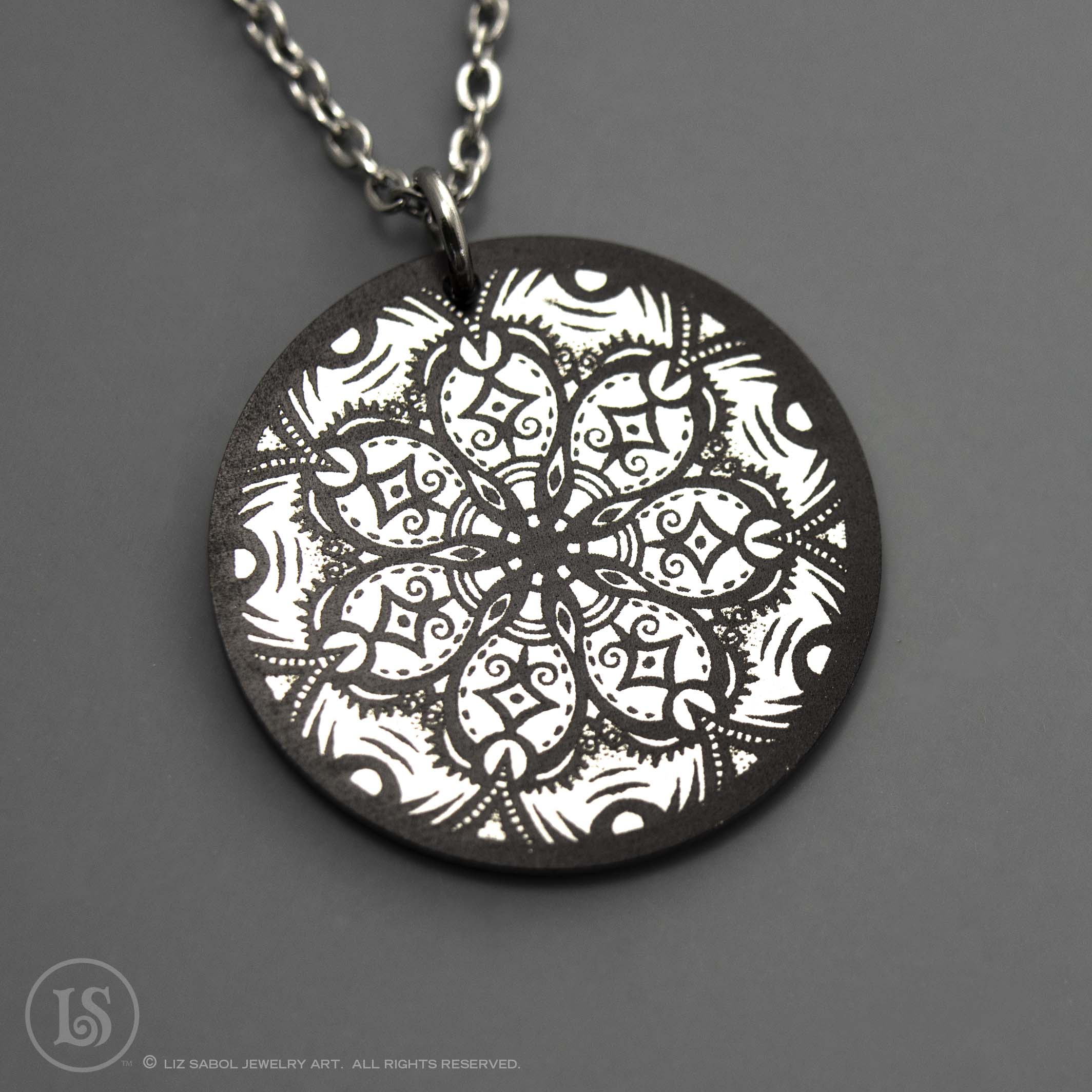 Mandala 22 Etched Pendant, Stainless Steel