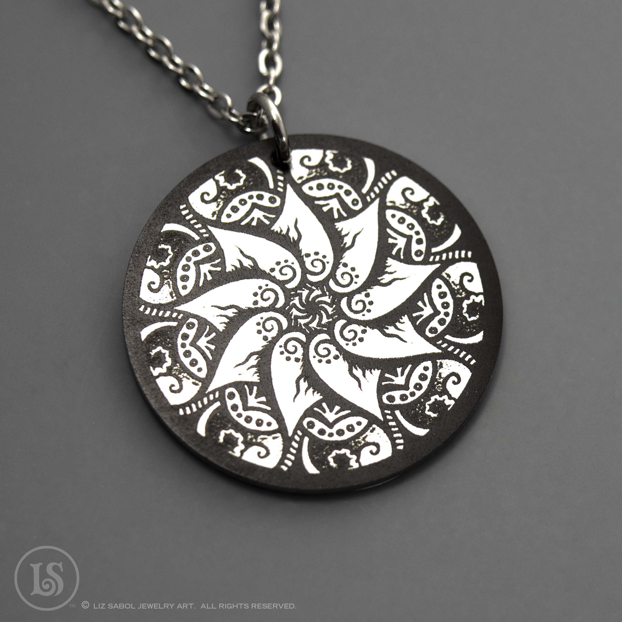 Mandala 35 Etched Pendant, Stainless Steel