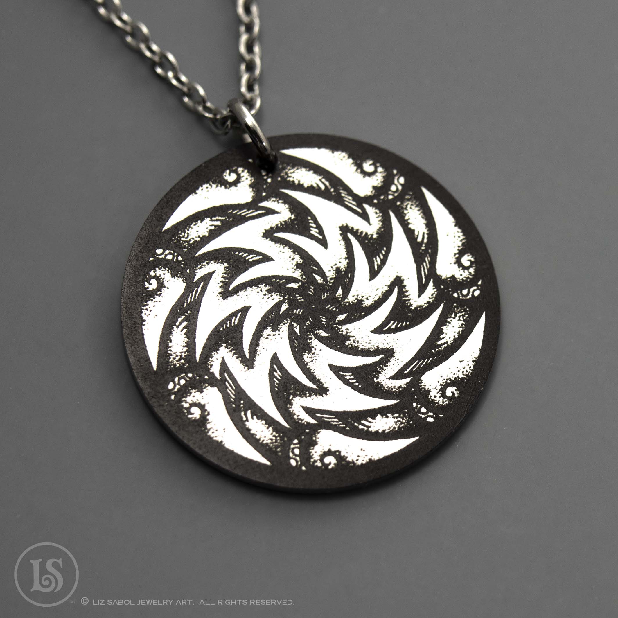 Mandala 43 Etched Pendant, Stainless Steel