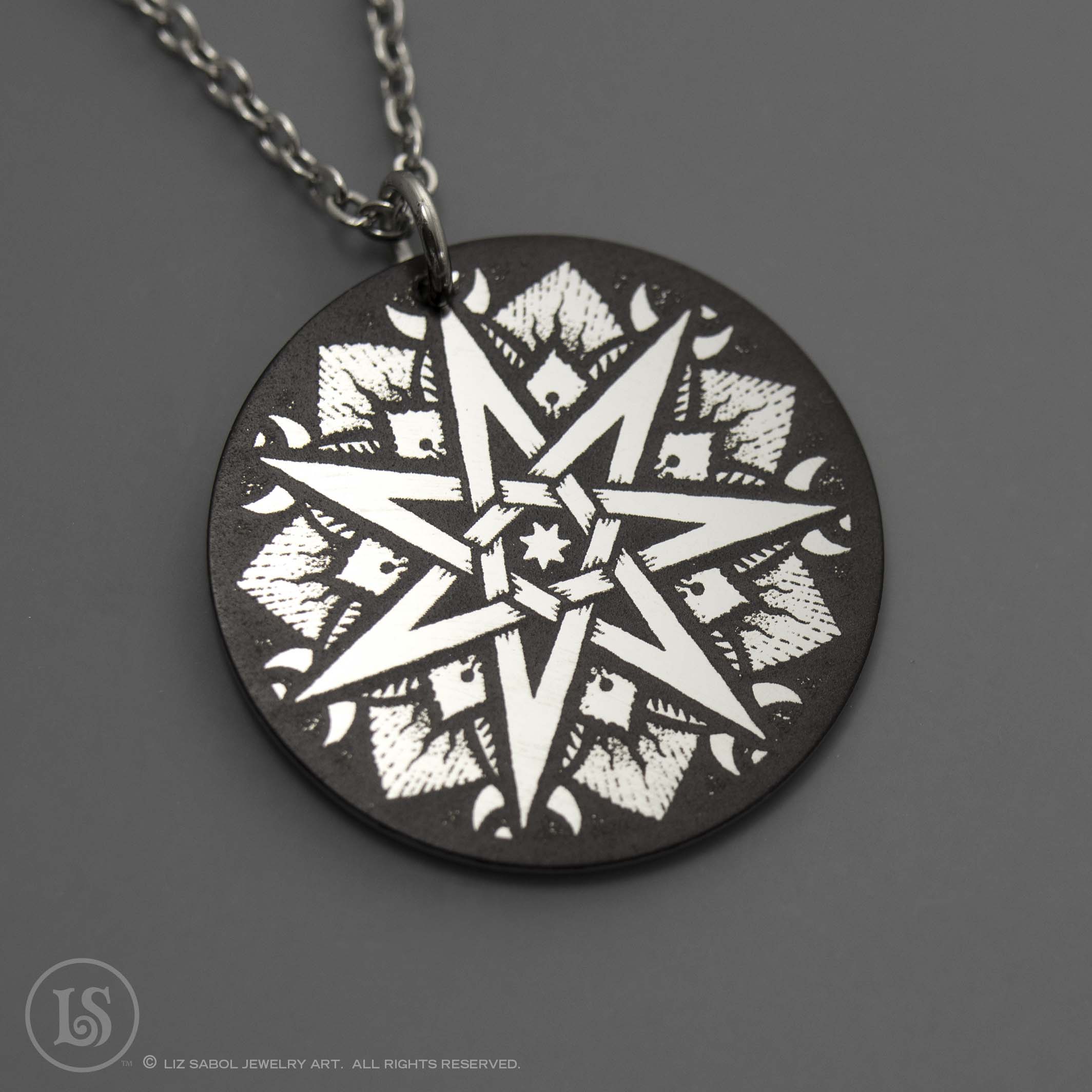 Septagram Etched Pendant, Stainless Steel