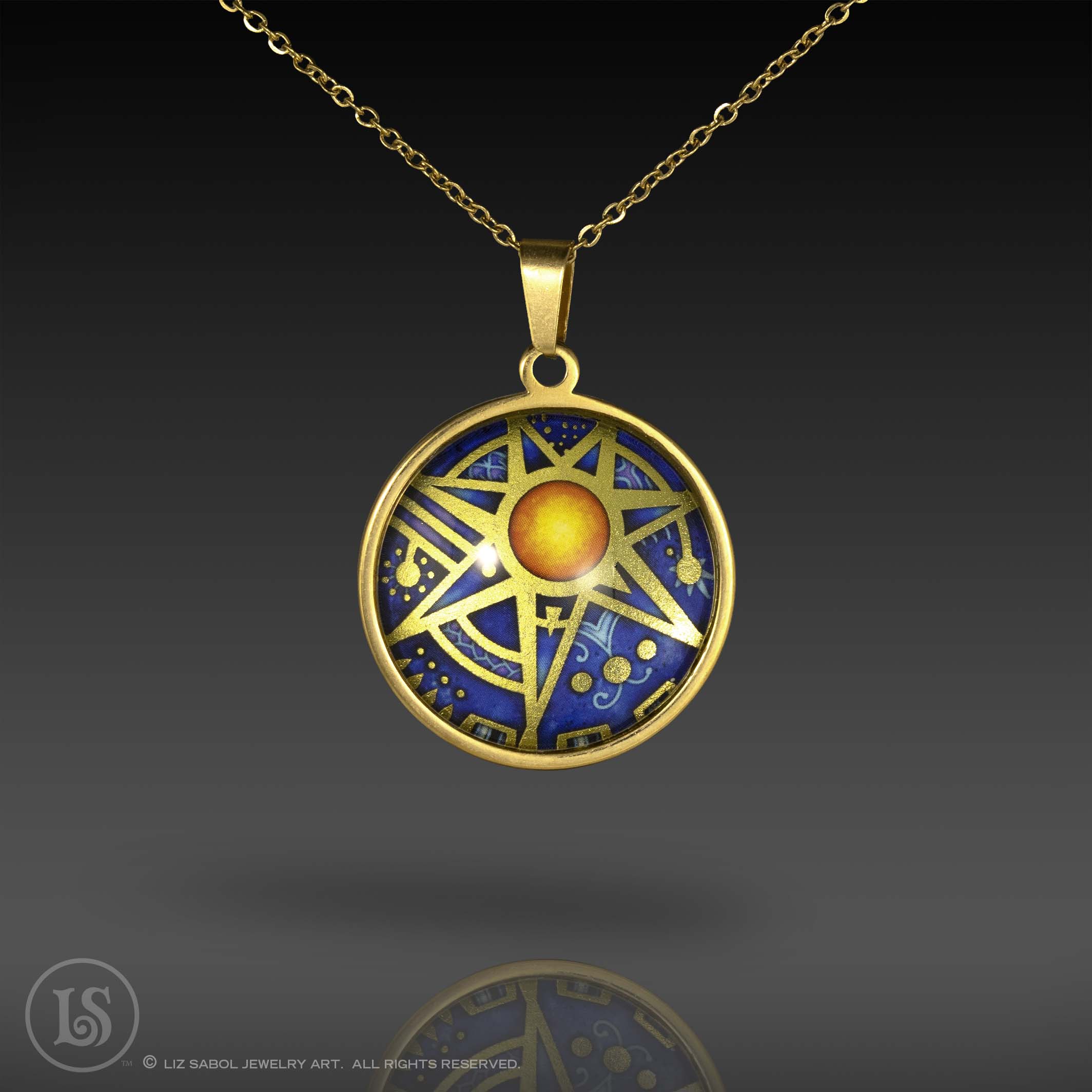 Star Fire Midnight Pendant, Glass, Gold-plated Stainless Steel