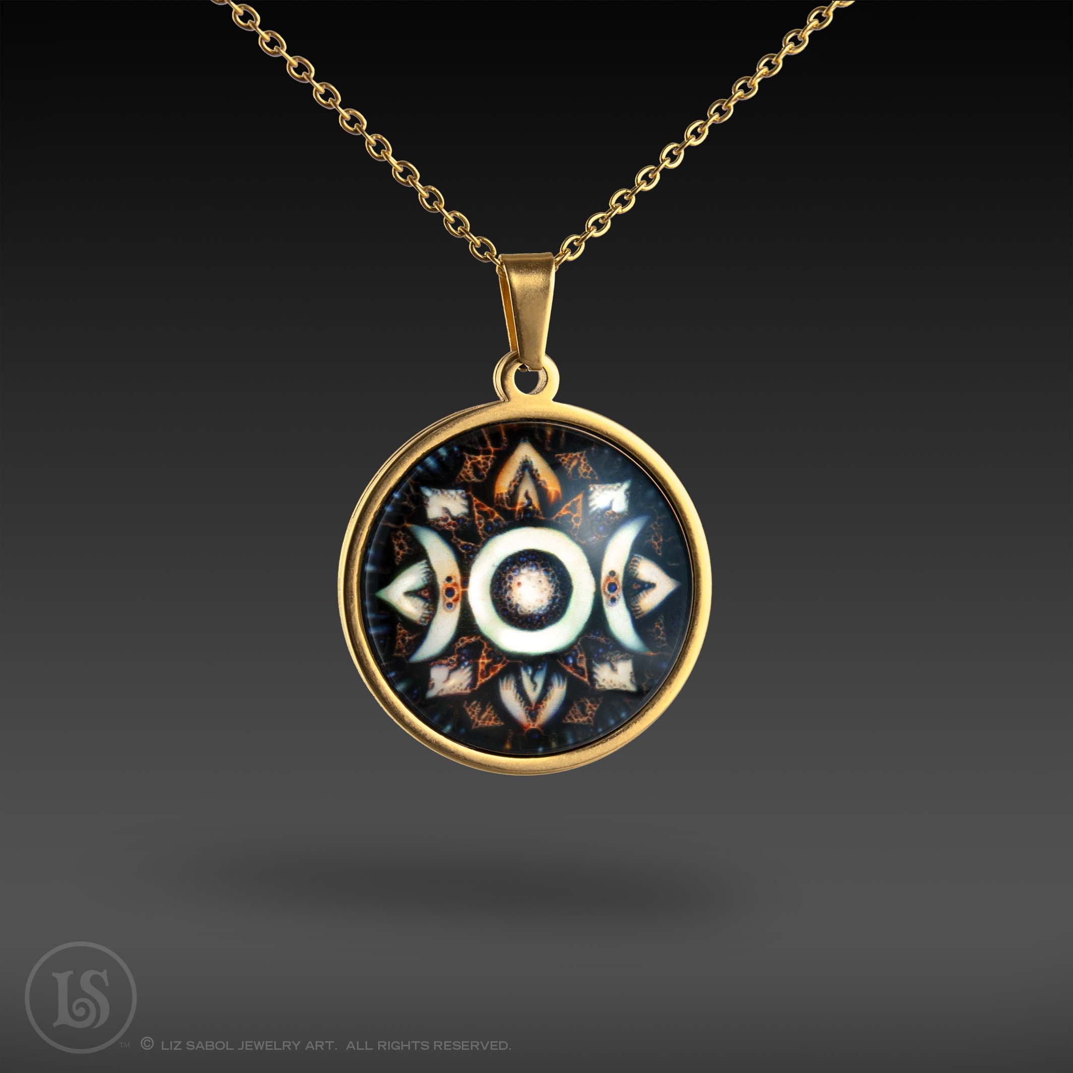 Vintage Dreams Triple Goddess Pendant, Glass, Gold-plated Stainless Steel
