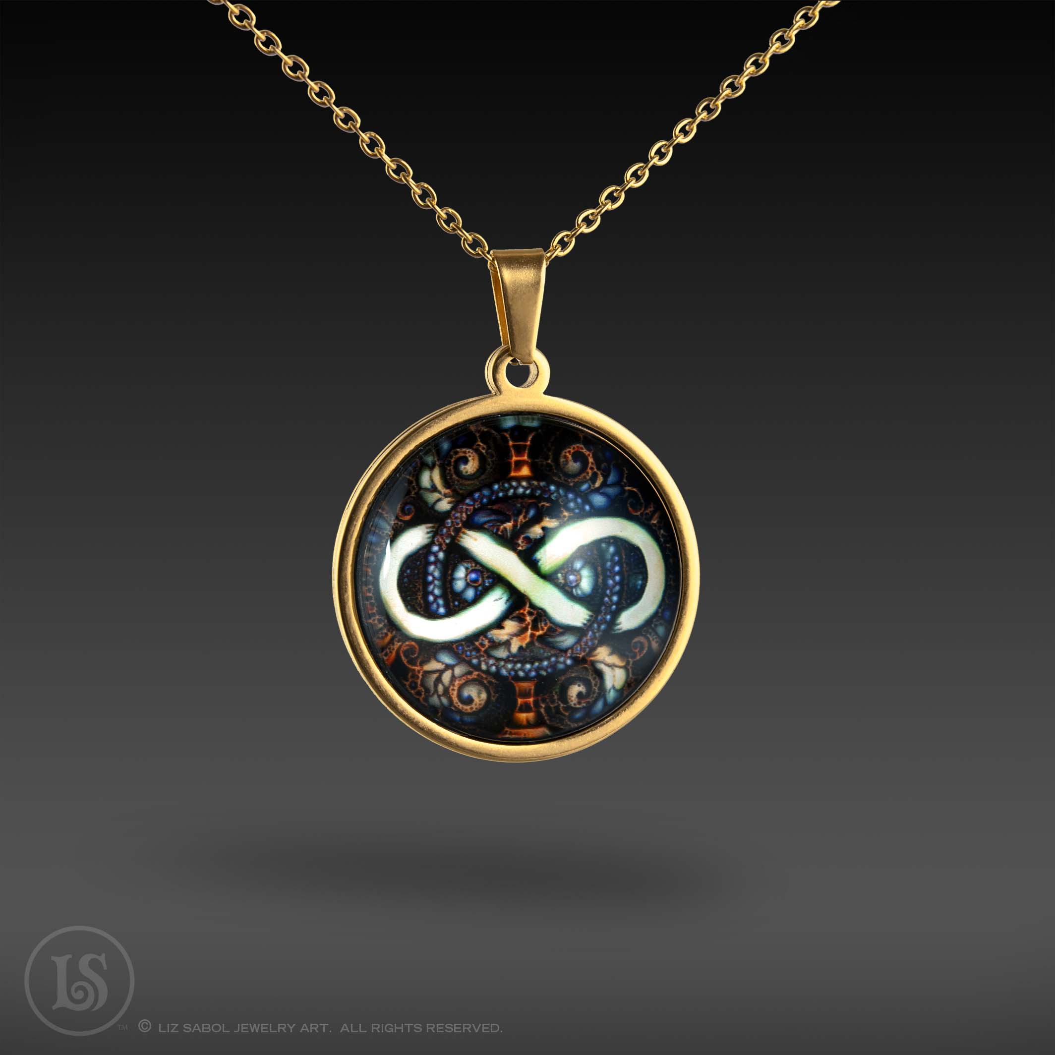 Vintage Dreams Infinity Pendant, Glass, Gold-plated Stainless Steel