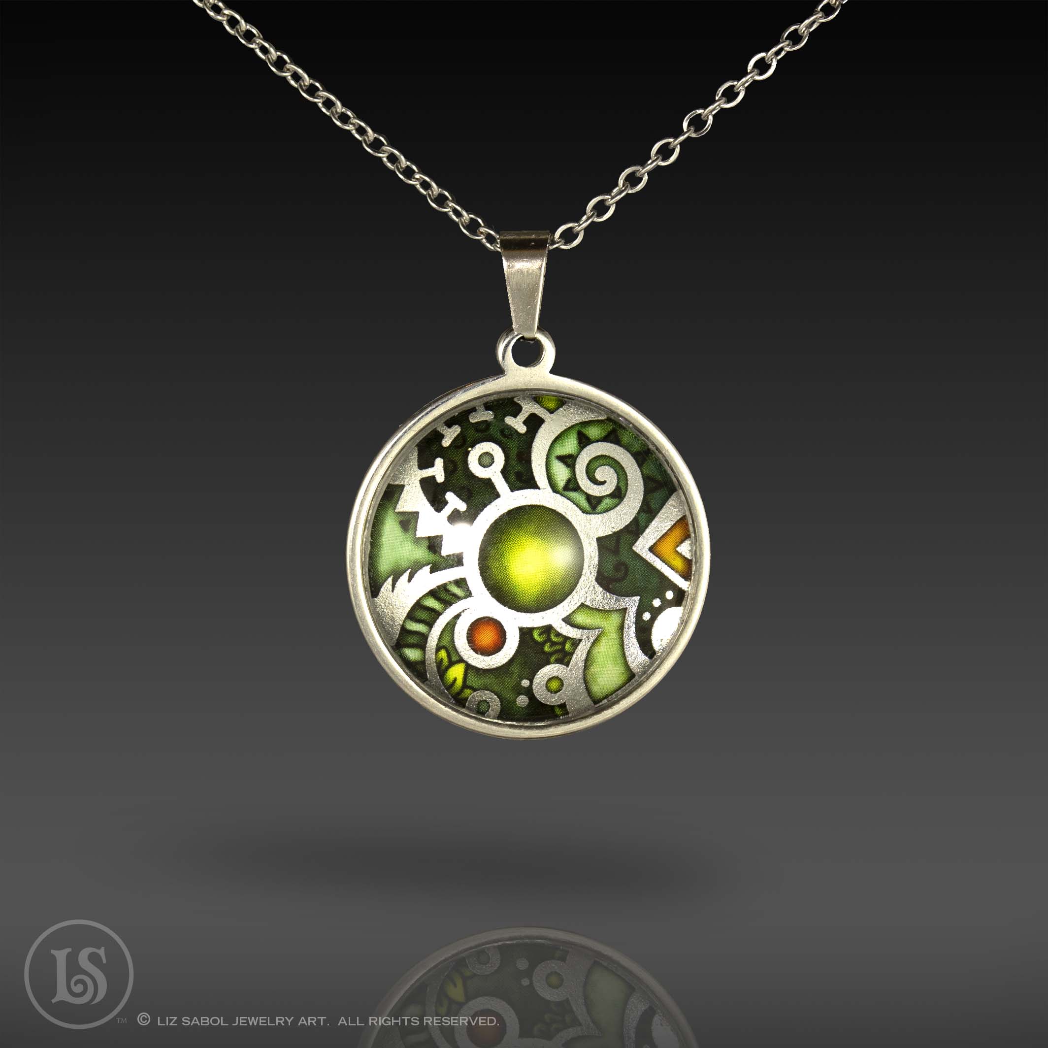 Paisley Green Pendant, Glass, Stainless Steel