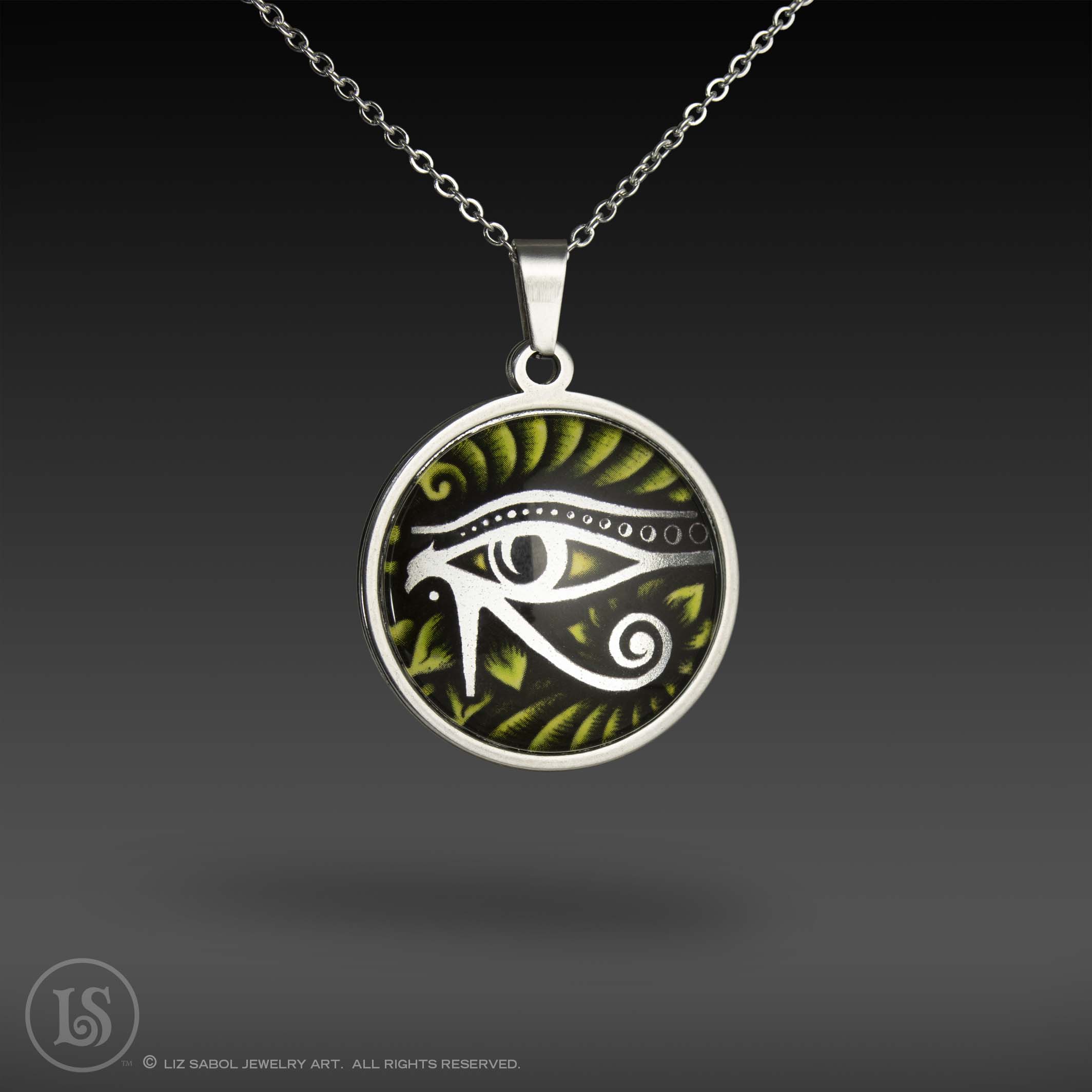 Eye of Horus Pendant, Glass, Stainless Steel
