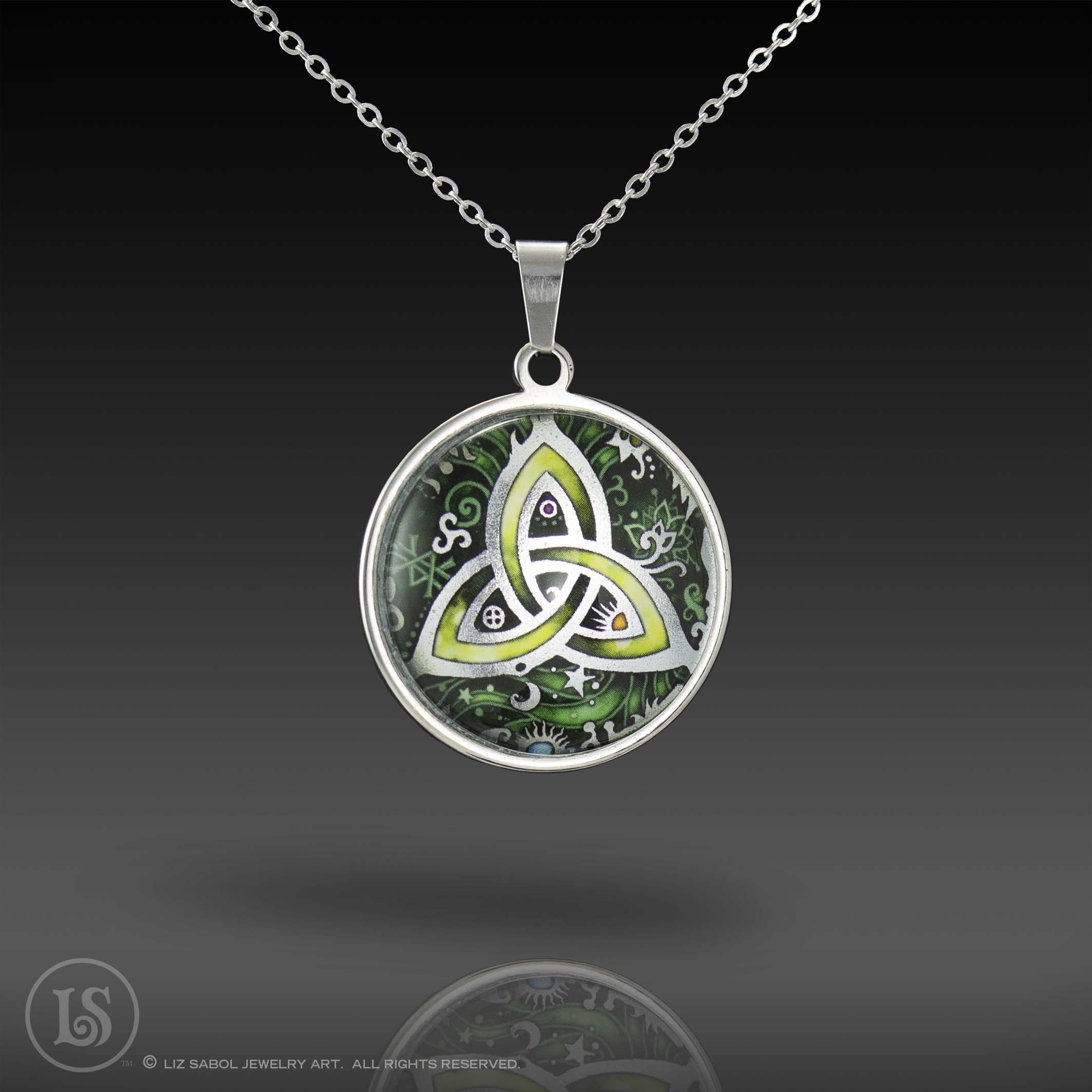Triquetra Pendant, Glass, Stainless Steel