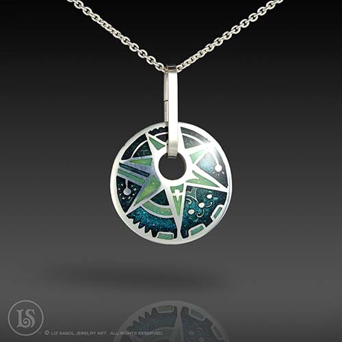 Star Fire Teal Pendant, 960 Sterling Silver