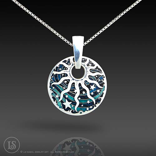 Celestial Sun Pendant, 925 Sterling Silver