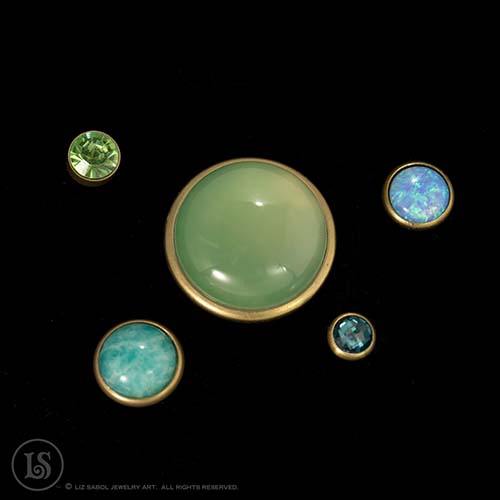 Gemstones Green Hues Magnets, Brass, Gemstones, Crystal