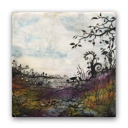 Autumn Moss Painting, Encaustic and mixed media on board