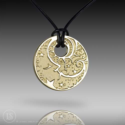 Man in the Moon Golden Pendant, 18K Gold-plated Brass