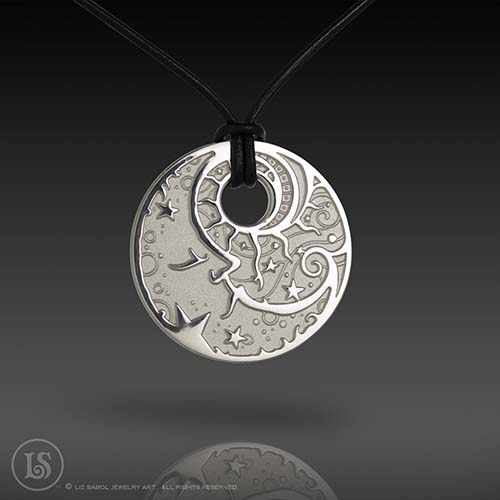 Man in the Moon White Pendant, Sterling Silver